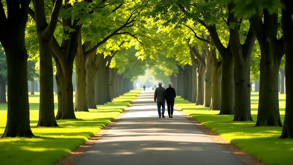 Historic Phoenix Park with wide pathways and mature oak trees on a sunny day
